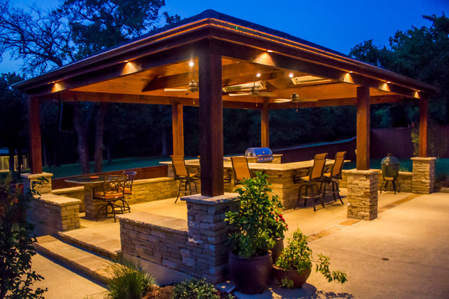 Outdoor Kitchen Pavilion
 Arbors & Pavilions Wrap Around Granite Outdoor Kitchen