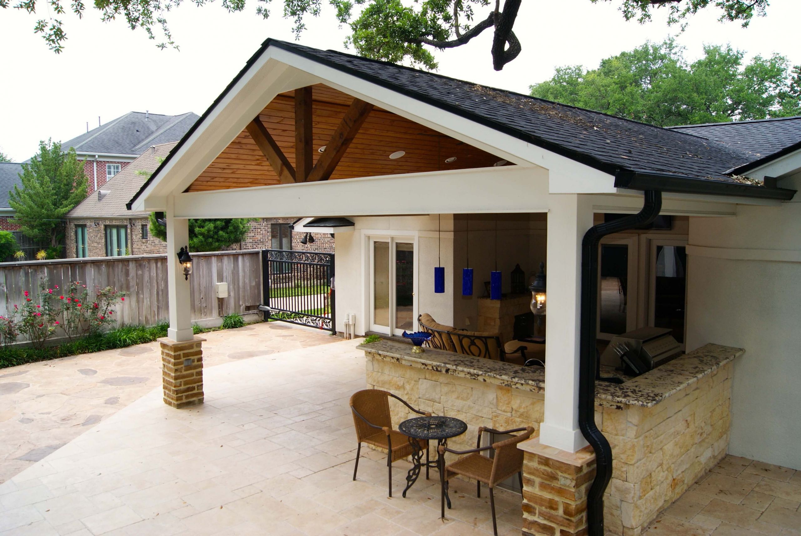 Outdoor Kitchen Roof
 Contemporary Patio Cover Kitchen and Firepit Texas