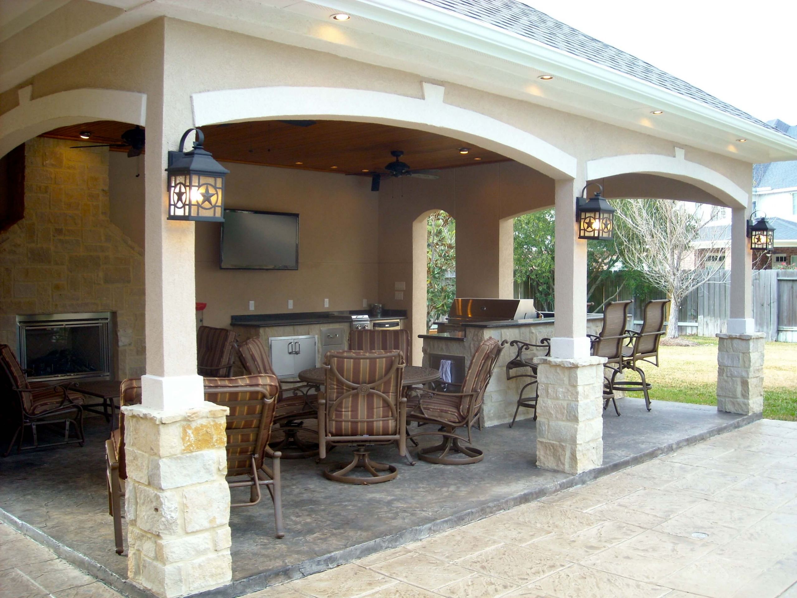 Outdoor Kitchen With Fireplace
 Pool House With Outdoor Kitchen & Fireplace In Cypress
