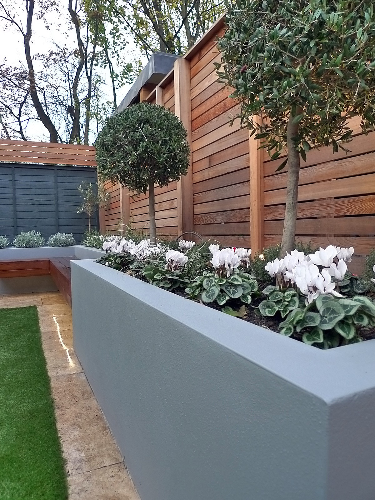 Outdoor Landscape Backyard
 modern garden design small london cedar screen grey raised