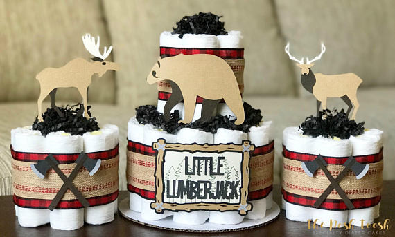 Outdoorsy Baby Gifts
 Lumberjack Diaper Cake Set Woodland Bear Deer Moose