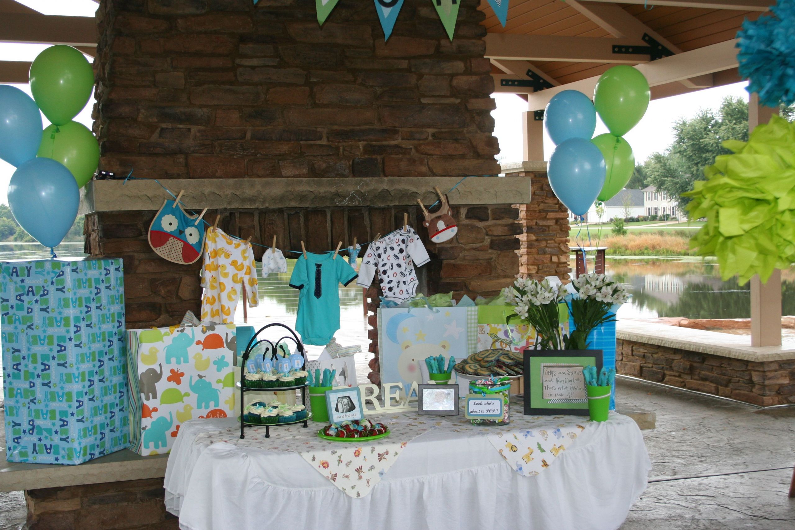 Outside Baby Shower Decoration Ideas
 Outdoor baby boy shower table ideas