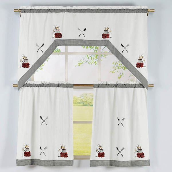 Overstock Kitchen Curtains
 Cooking Chef Pattern 3 piece Embroidered Swag Valance and