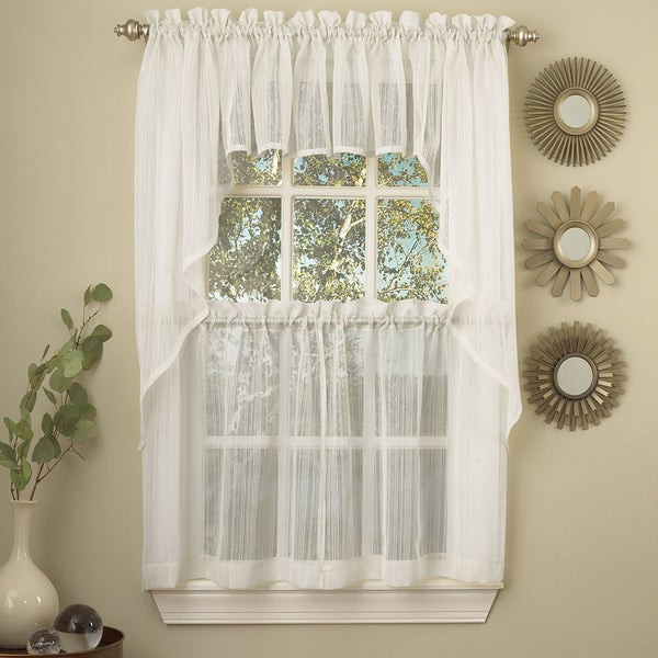Overstock Kitchen Curtains
 White Micro Striped Semi Sheer Window Curtain Pieces