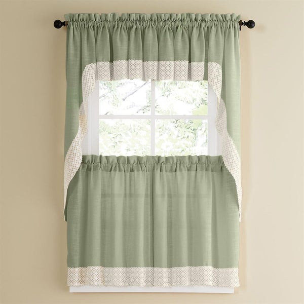 Overstock Kitchen Curtains
 Sage Country Style Kitchen Curtains with White Daisy Lace