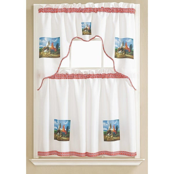 Overstock Kitchen Curtains
 Shop Lola Rooster Printed 3 Piece Kitchen Curtain Tiers