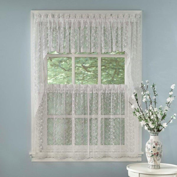 Overstock Kitchen Curtains
 Elegant White Priscilla Lace Kitchen Curtain Pieces