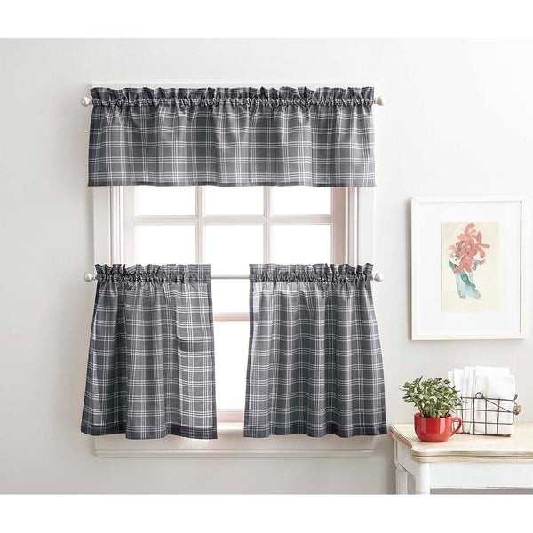 Overstock Kitchen Curtains
 Shop Lodge Plaid 3 Piece Kitchen Curtain Tier and Valance