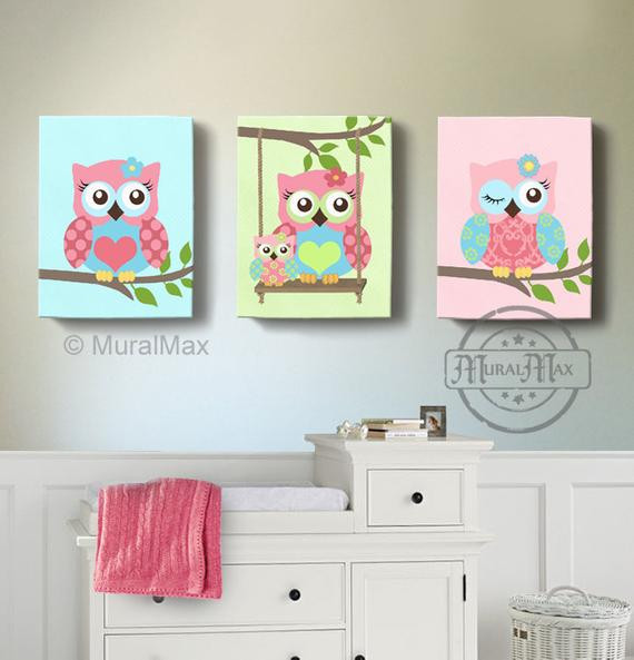 Owl Baby Room Decorations
 Girl Room Decor OWL canvas art Baby Nursery Owl Canvas