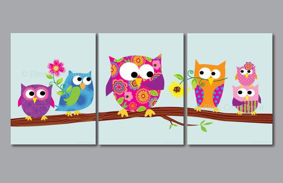 Owl Decor For Kids
 Kids Wall Art print set owls for girls kids decor