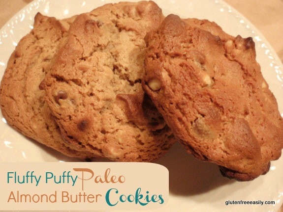 Paleo Almond Butter Cookies
 Paleo Fluffy Puffy Almond Butter or Sunbutter Cookies