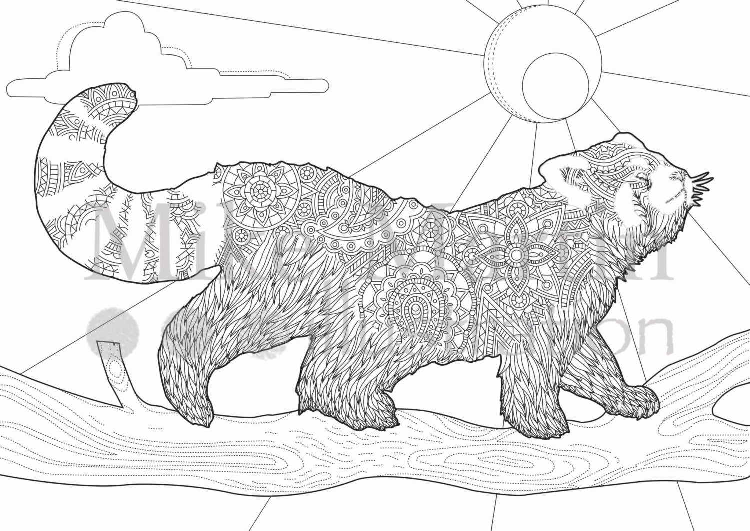 Panda Coloring Pages For Adults
 Printable Red Panda coloring page Instant adult