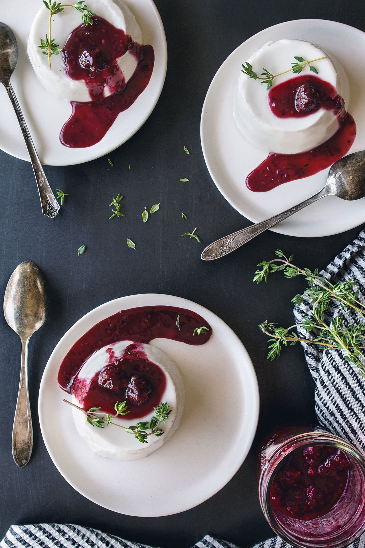 Panna Cotta Dessert
 Coconut Panna Cotta with Blackberry Thyme & Sloe Gin