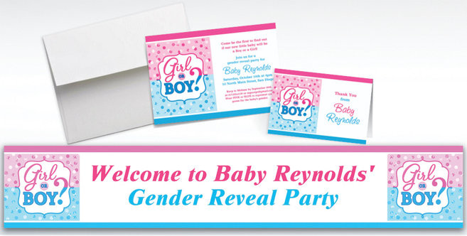 Party City Gender Reveal Ideas
 Custom Girl or Boy Gender Reveal Invitations & Thank You