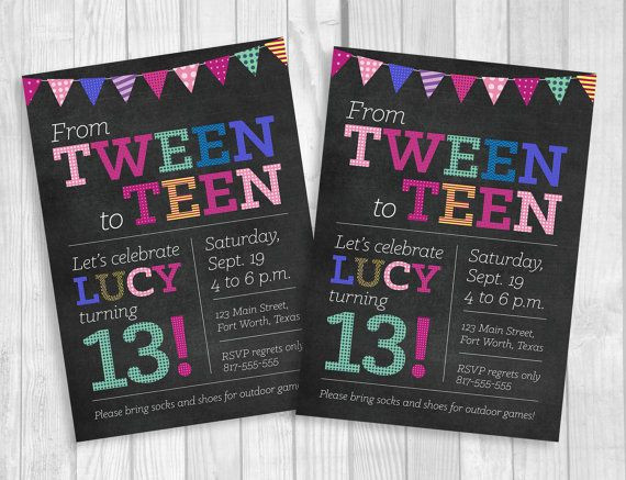 Party Ideas For 13 Year Olds In The Summer
 Custom Printable 5x7 Tween To Teen Girl s 13th Birthday