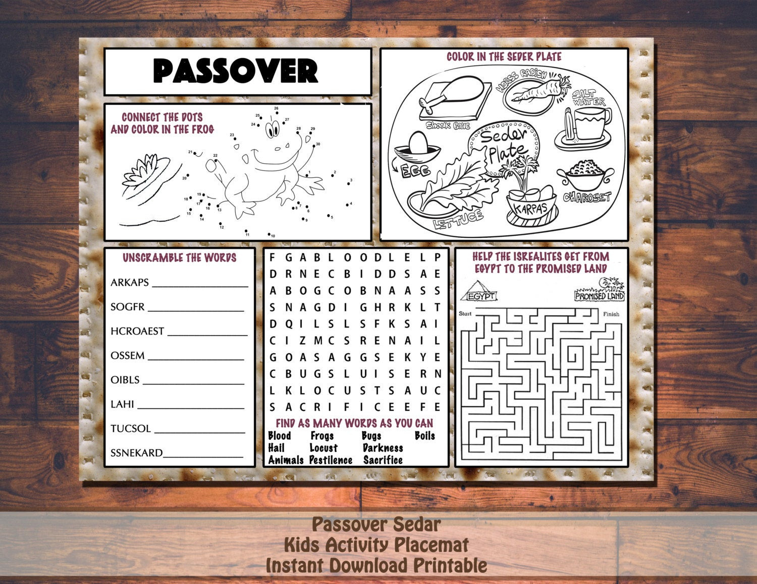 Passover Craft For Preschoolers
 Kids Passover Pesach Activity Printable Placemat Instant