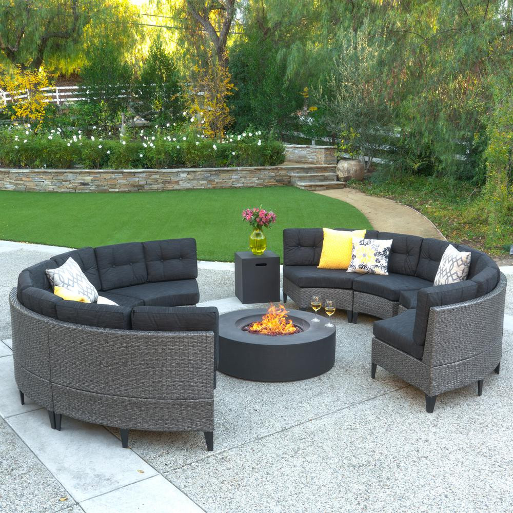 Patio Sets With Fire Pit
 Noble House 10 Piece Wicker Patio Fire Pit Sectional