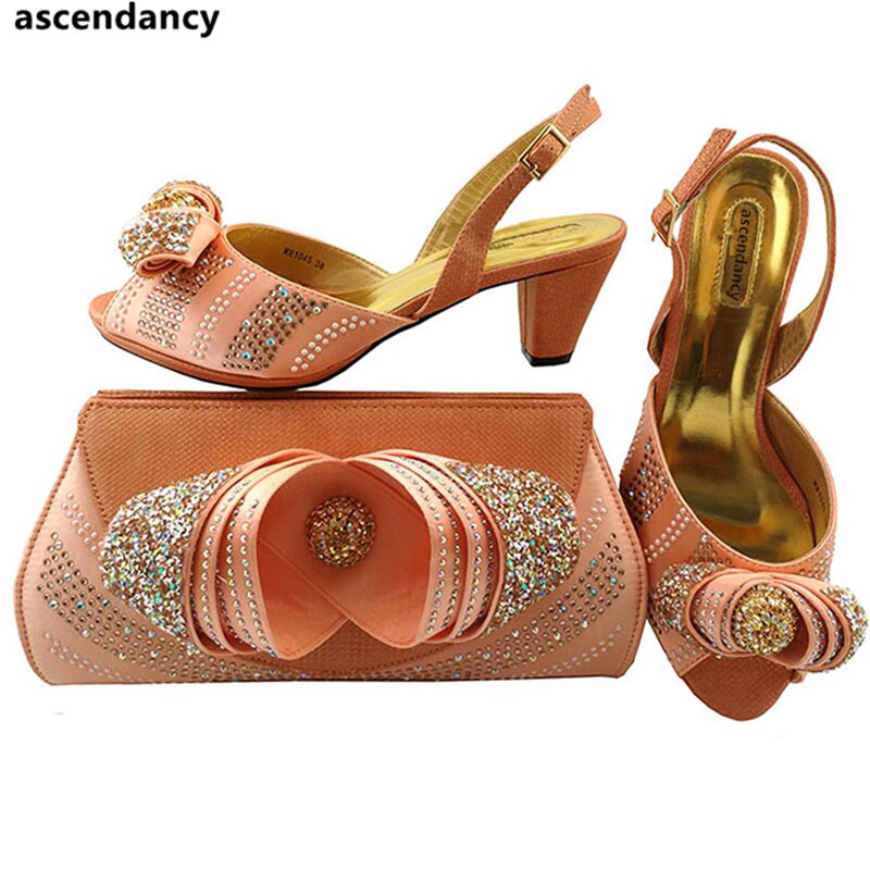 Peach Wedding Shoes
 Peach Color Women Wedding Party Shoes and Bags to Match