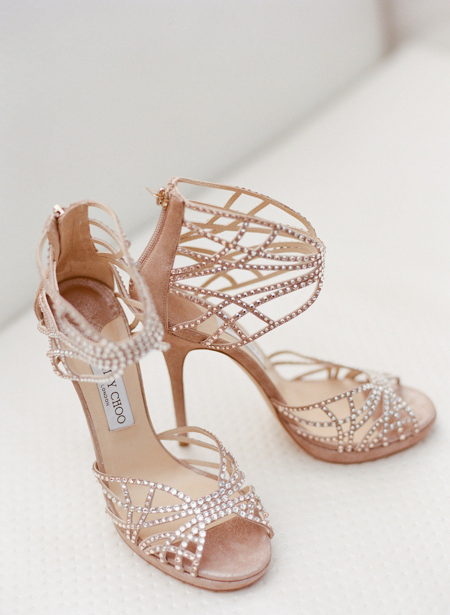 Peach Wedding Shoes
 Peach suede Jimmy Choo wedding shoes with crystals