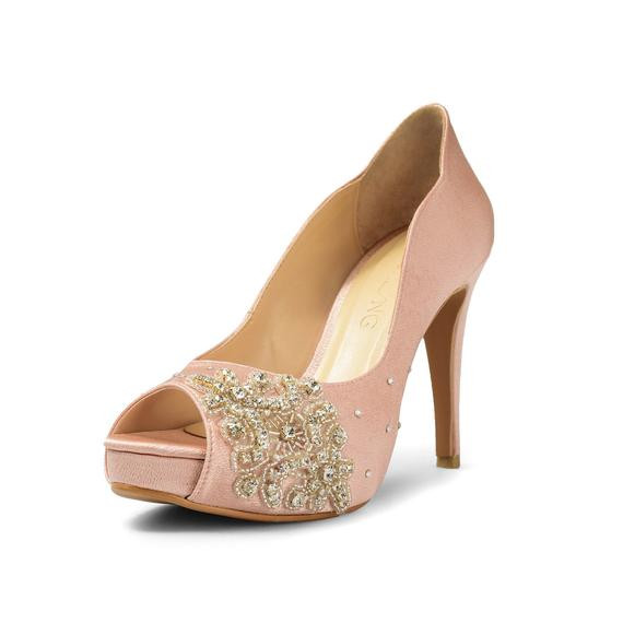 Peach Wedding Shoes
 Charlotte Peach Wedding Heels Diamante Nude Wedding Shoes