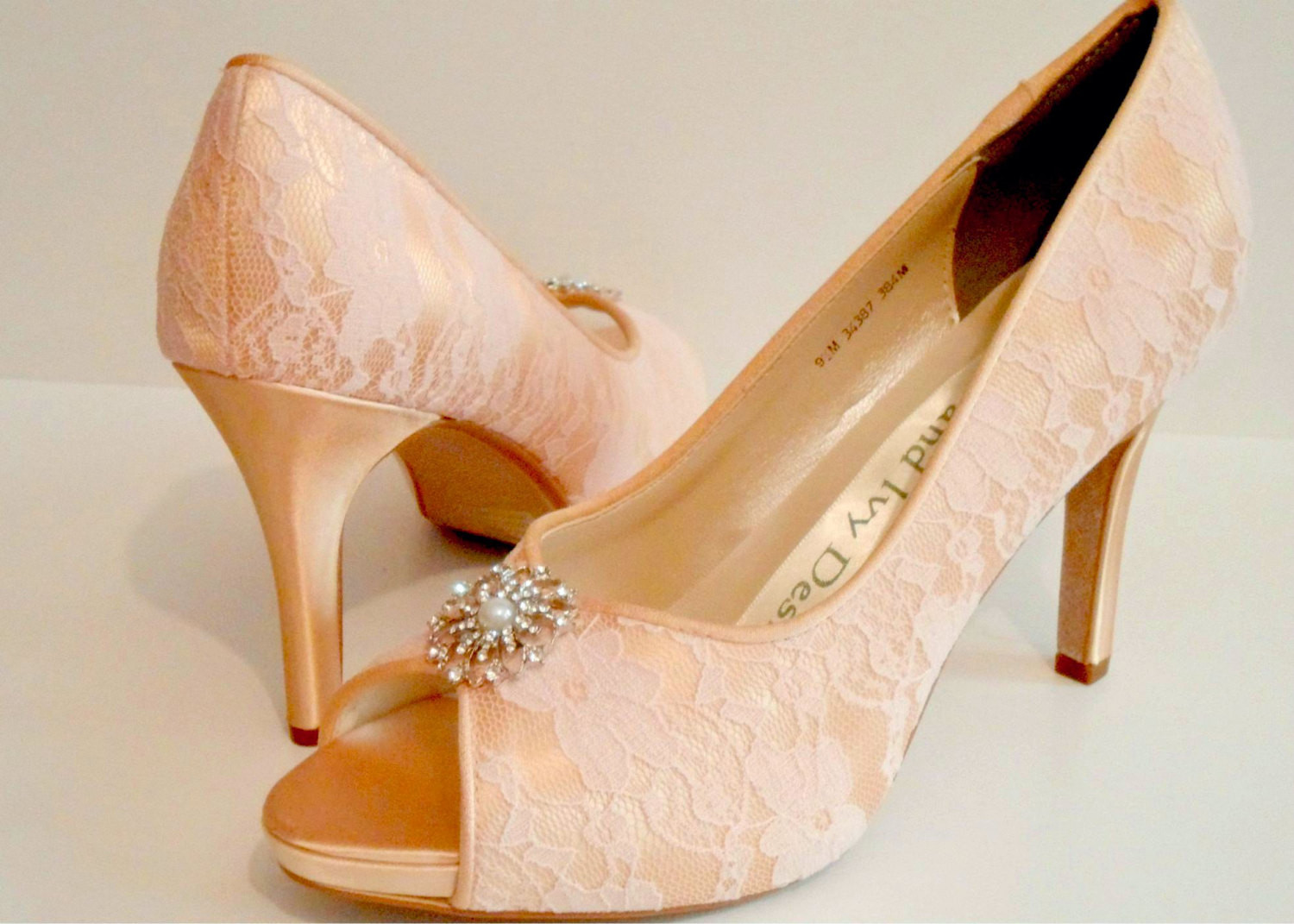 Peach Wedding Shoes
 Peach Lace Wedding Shoes Bridal Shoes by lambsandivydesigns