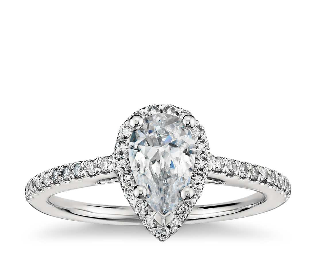 Pear Shaped Diamond Engagement Rings
 Pear Shaped Halo Diamond Engagement Ring in Platinum