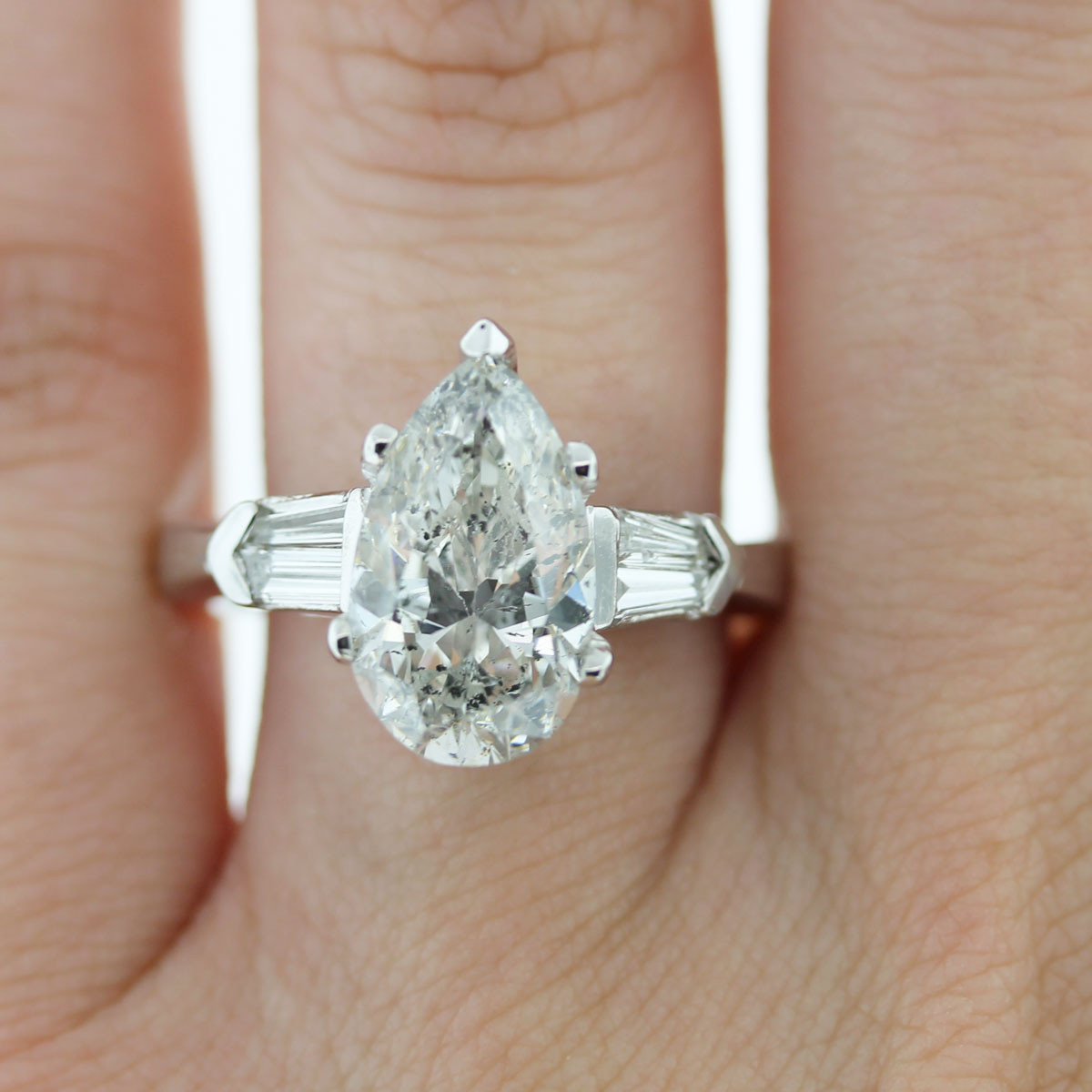 Pear Shaped Diamond Engagement Rings
 Platinum 3 47ct Pear Shape and Baguette Diamond Engagement