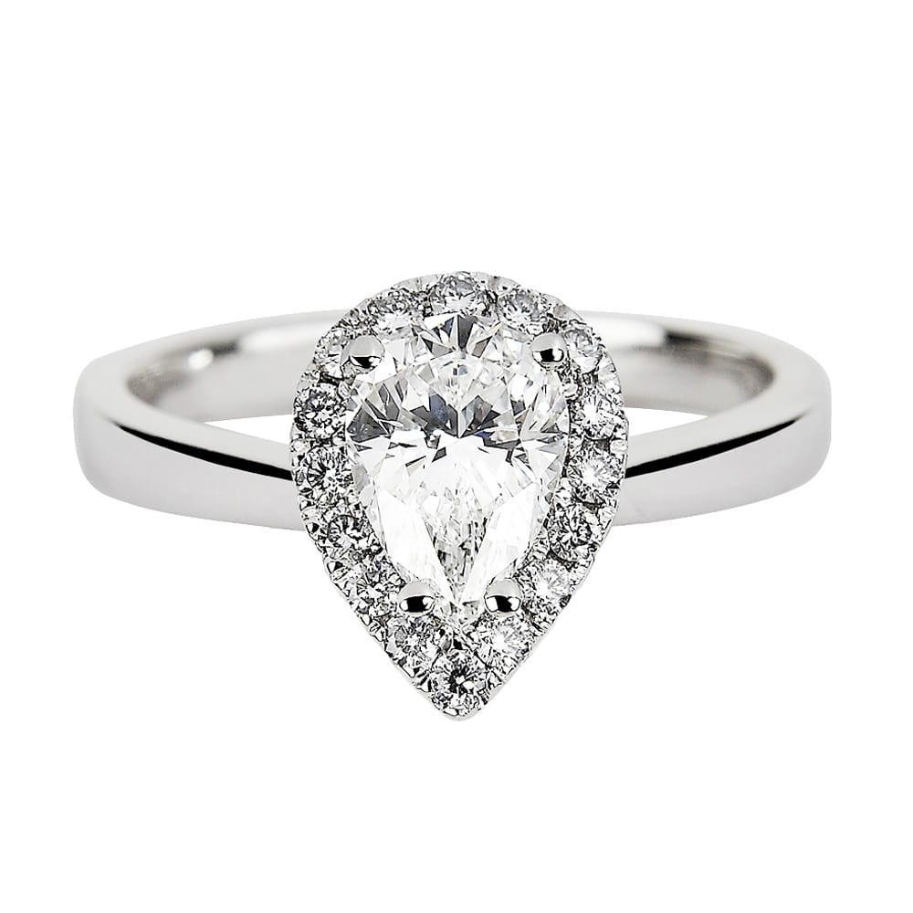 Pear Shaped Diamond Engagement Rings
 Platinum Certified Pear Cut Diamond & Diamond Surround