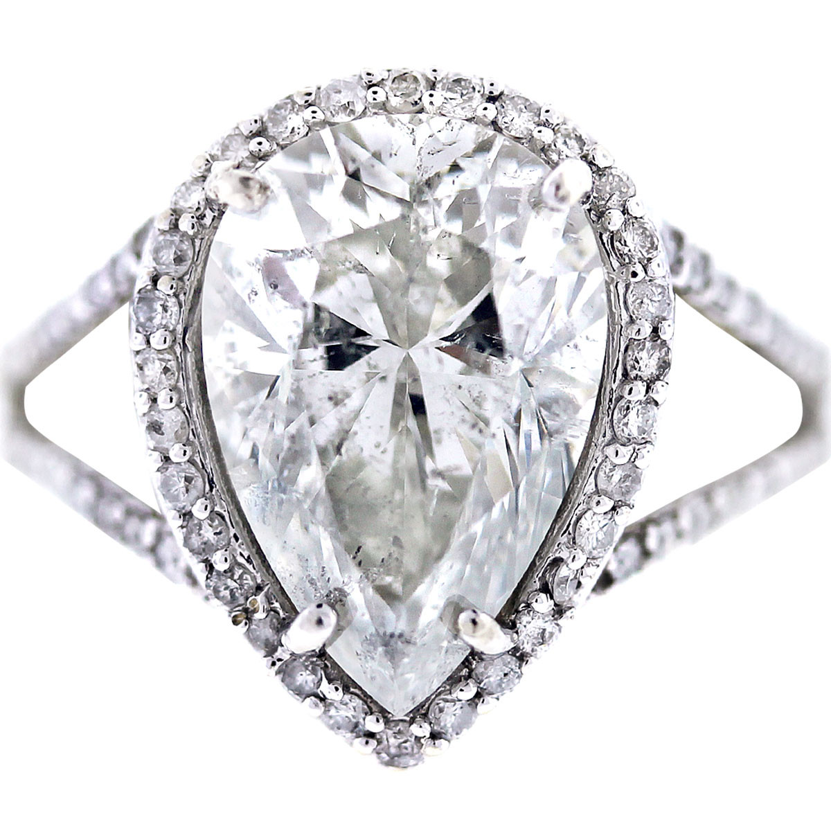Pear Shaped Diamond Engagement Rings
 White Gold Pear Shaped Diamond Halo Style Pave Engagement Ring