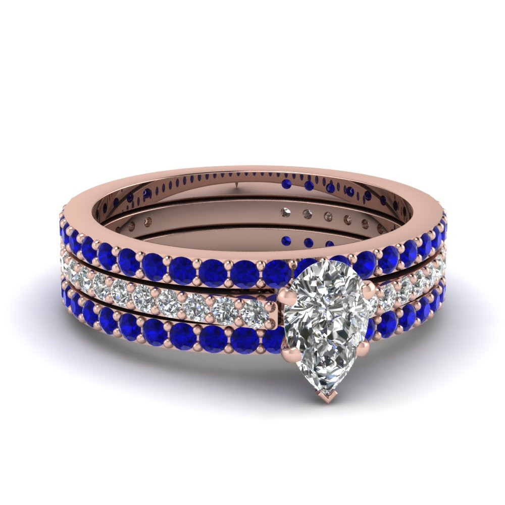 Pear Shaped Wedding Ring Sets
 Pear Shaped Diamond Eternity Trio Wedding Ring Set With