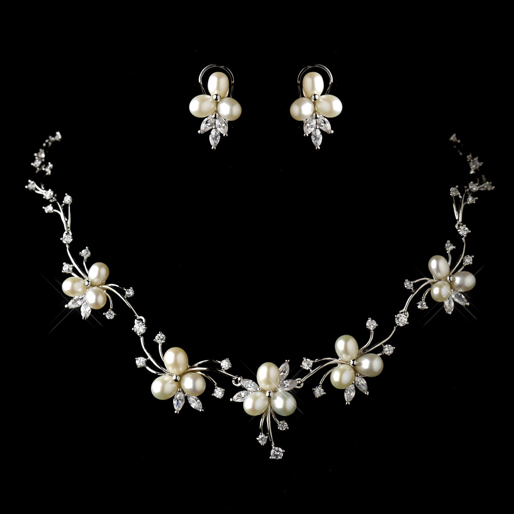 Pearl Bridal Jewelry Sets
 Freshwater Pearl Floral Bridal Jewelry Set