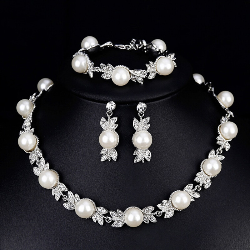 Pearl Bridal Jewelry Sets
 Simulated Pearl Bridal Jewelry Sets Silver Color Wedding