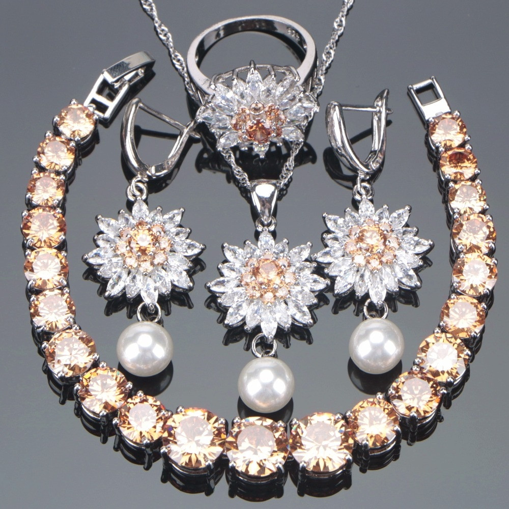 Pearl Bridal Jewelry Sets
 Aliexpress Buy Bridal Champagne Zirconia Jewelry