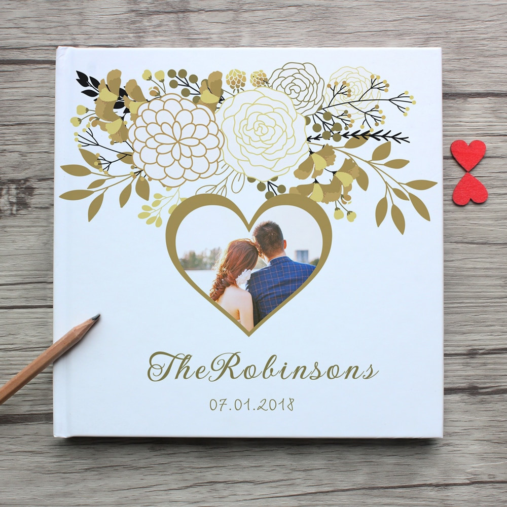 Photo Wedding Guest Book
 Love heart with personalized photo white wedding guest