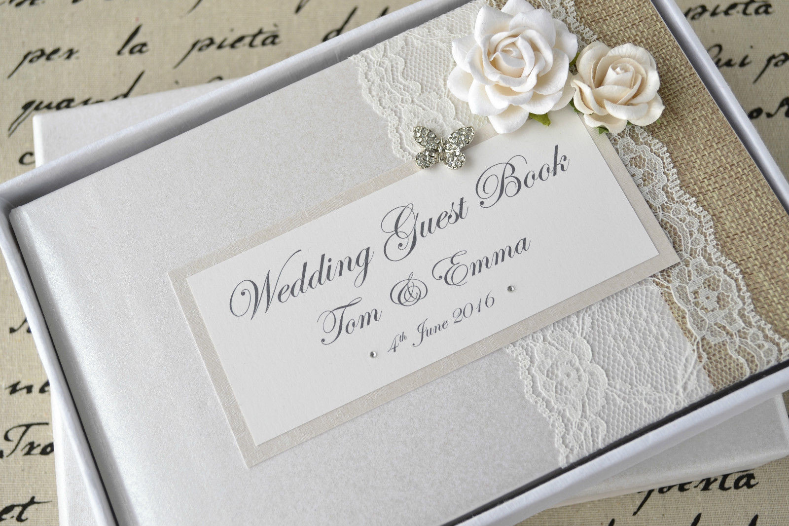 Photo Wedding Guest Book
 Luxury Personalised Wedding Guest Book & Album Set Lace