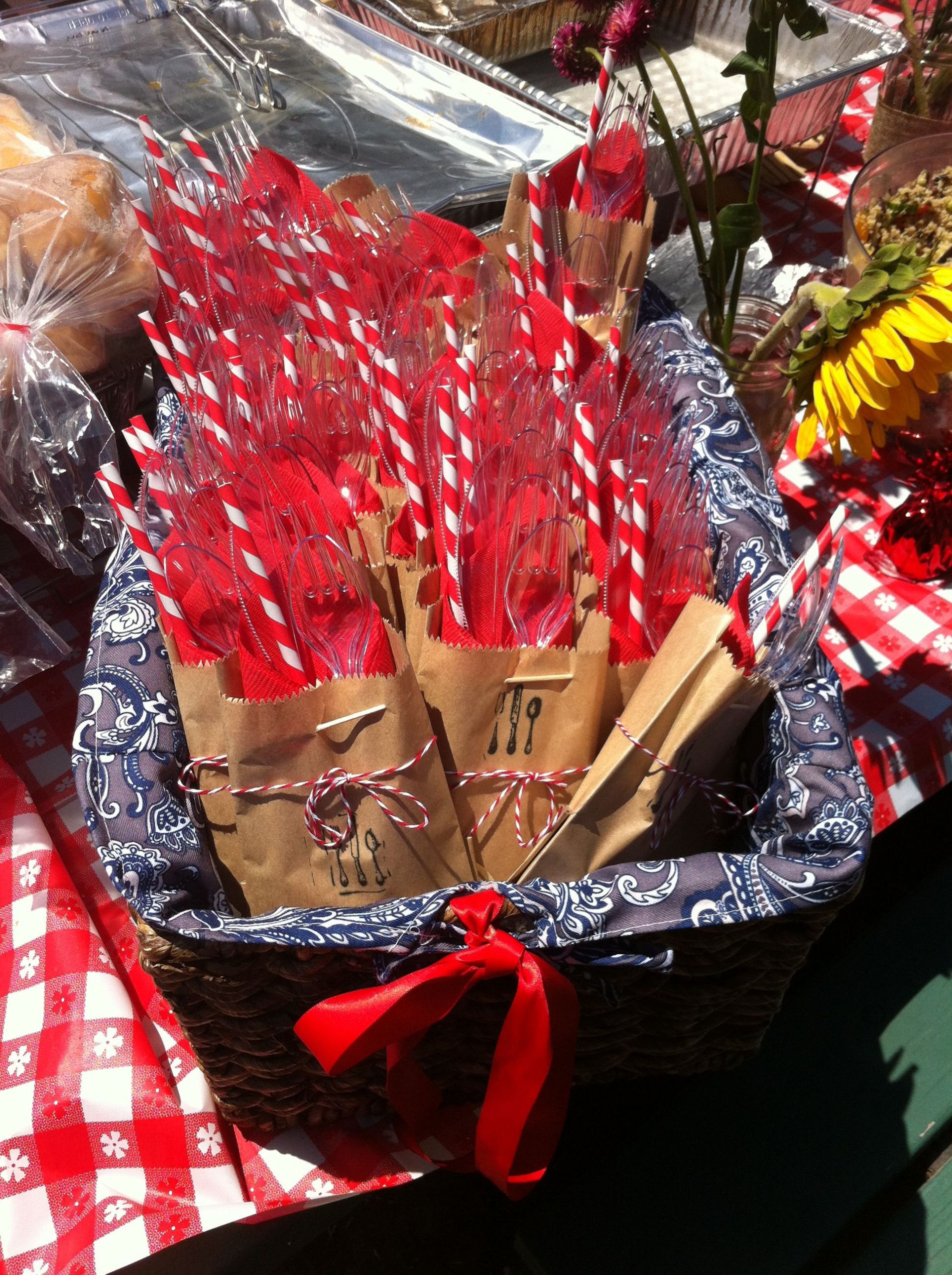 Picnic Graduation Party Ideas
 Utensil packets for sisters graduation BBQ picnic