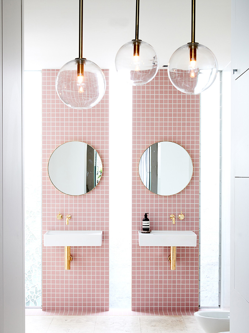 Pink And Gold Bathroom Decor
 A Gorgeous Pink Tiled Bathroom with Gold Hardware
