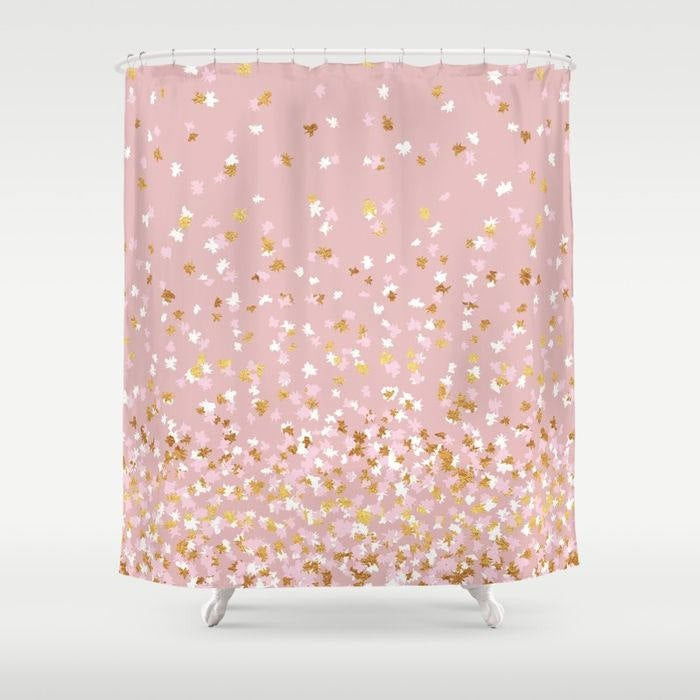 Pink And Gold Bathroom Decor
 Shower Curtain Floating Confetti Dots Pink Blush White