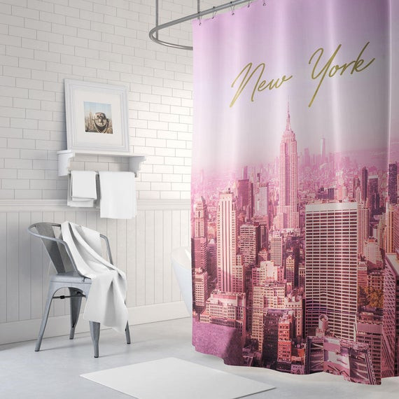 Pink And Gold Bathroom Decor
 Pink and gold New York shower curtain Gold bathroom decor