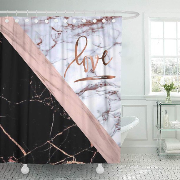 Pink And Gold Bathroom Decor
 CYNLON Pink White Rose Marble Love Gold Black Stripe