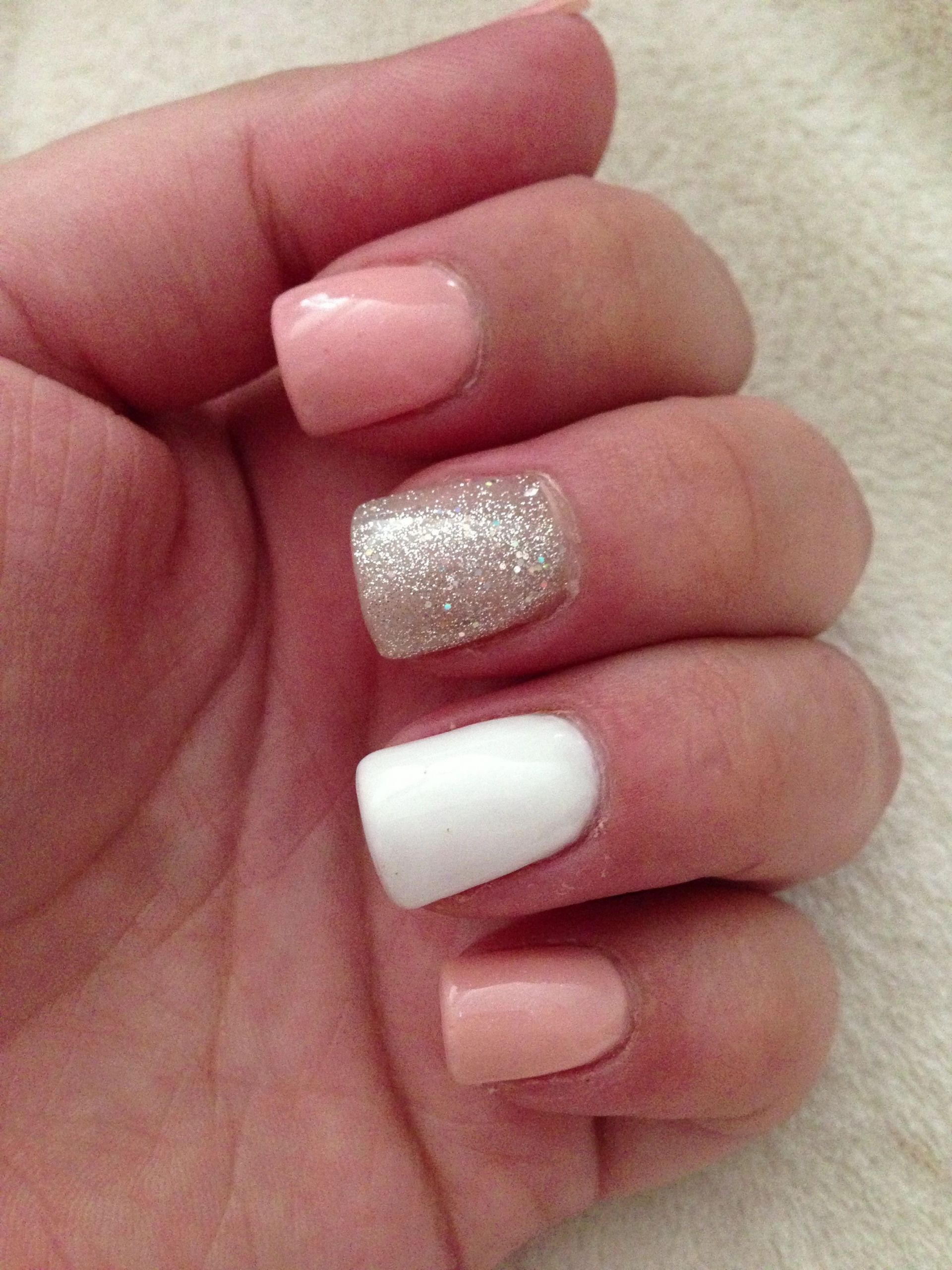 Pink And White Glitter Nails
 Pink Glitter and White Acrylic Nails Beauty