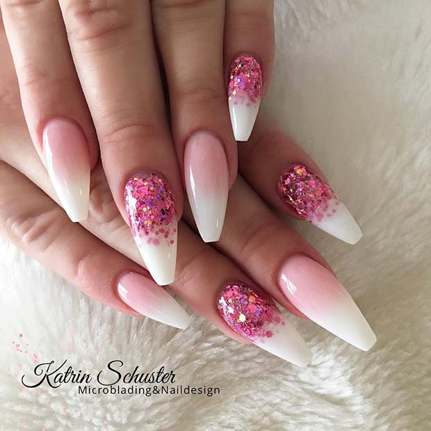 Pink And White Glitter Nails
 23 Creative Ways to Wear Pink and White Nails crazyforus