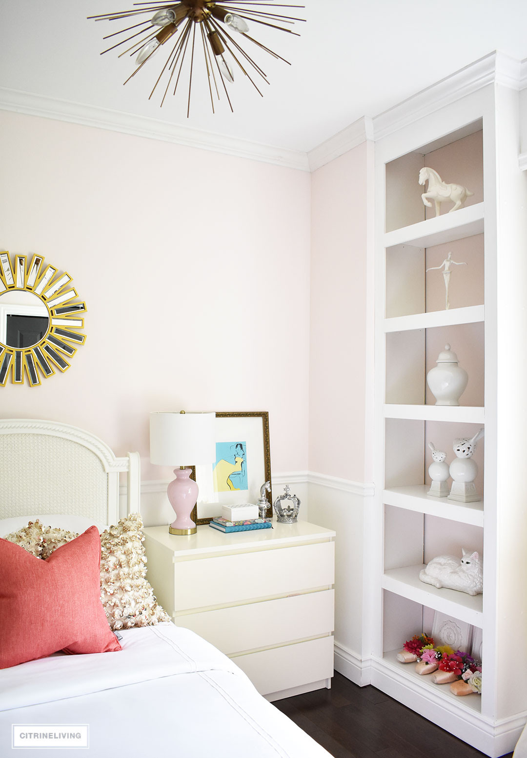 Pink Bedroom Walls
 BLUSH PINK AND CORAL BEDROOM WITH BRASS ACCENTS