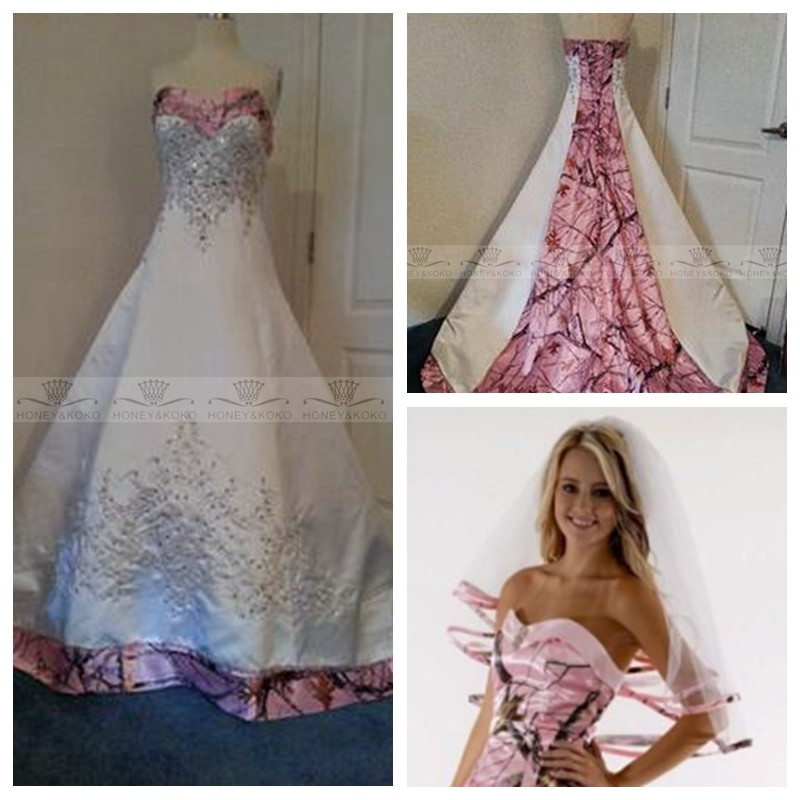 Pink Camo Wedding Dress
 2019 New Fashion With Veil Pink Camo A Line Wedding Dress