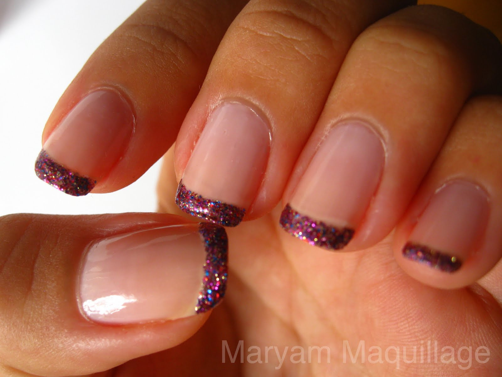 Pink Nails With Glitter Tips
 Maryam Maquillage Rockstar Pink Nail Tips
