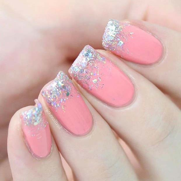 Pink Nails With Glitter Tips
 23 Gorgeous Glitter Nail Ideas for the Holidays
