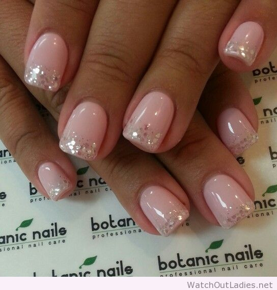 Pink Nails With Glitter Tips
 glitter tip
