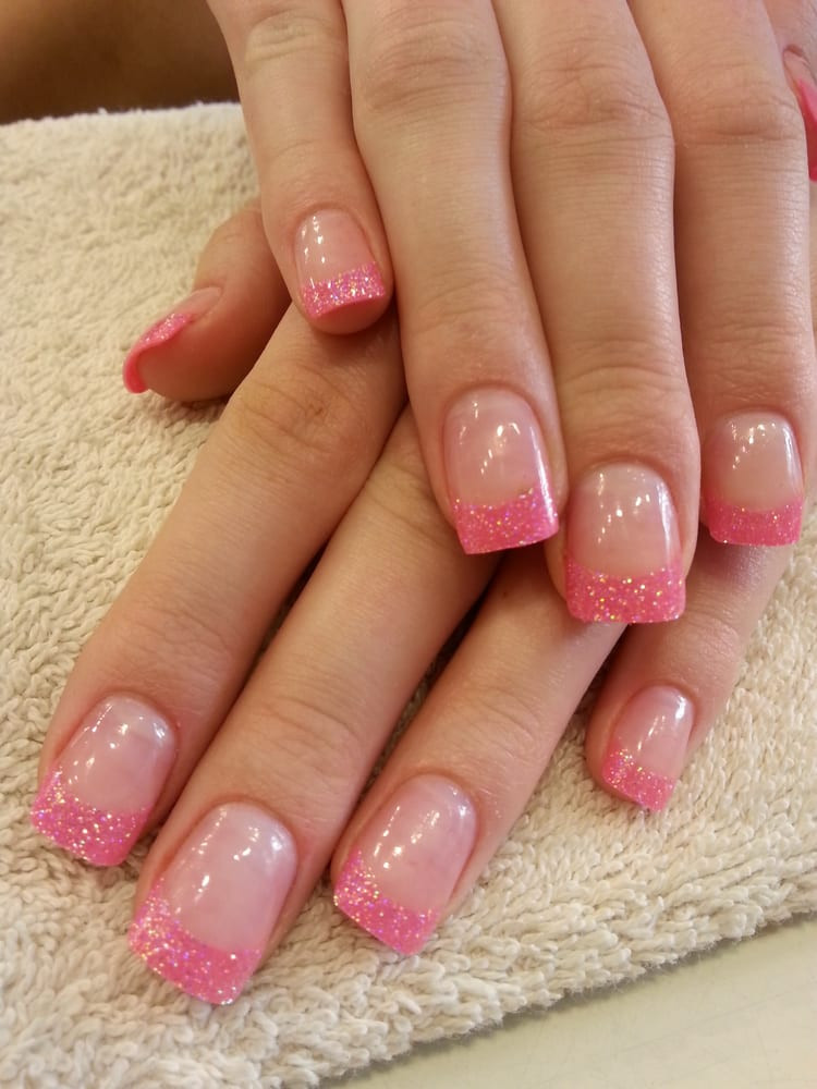 Pink Nails With Glitter Tips
 Barbie Nails Fancy pink glitter tips & Orly "Rose Colored