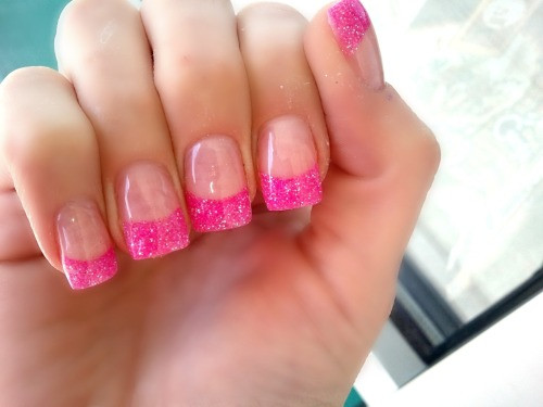 Pink Nails With Glitter Tips
 Glitter Acrylic Nails Tumblr