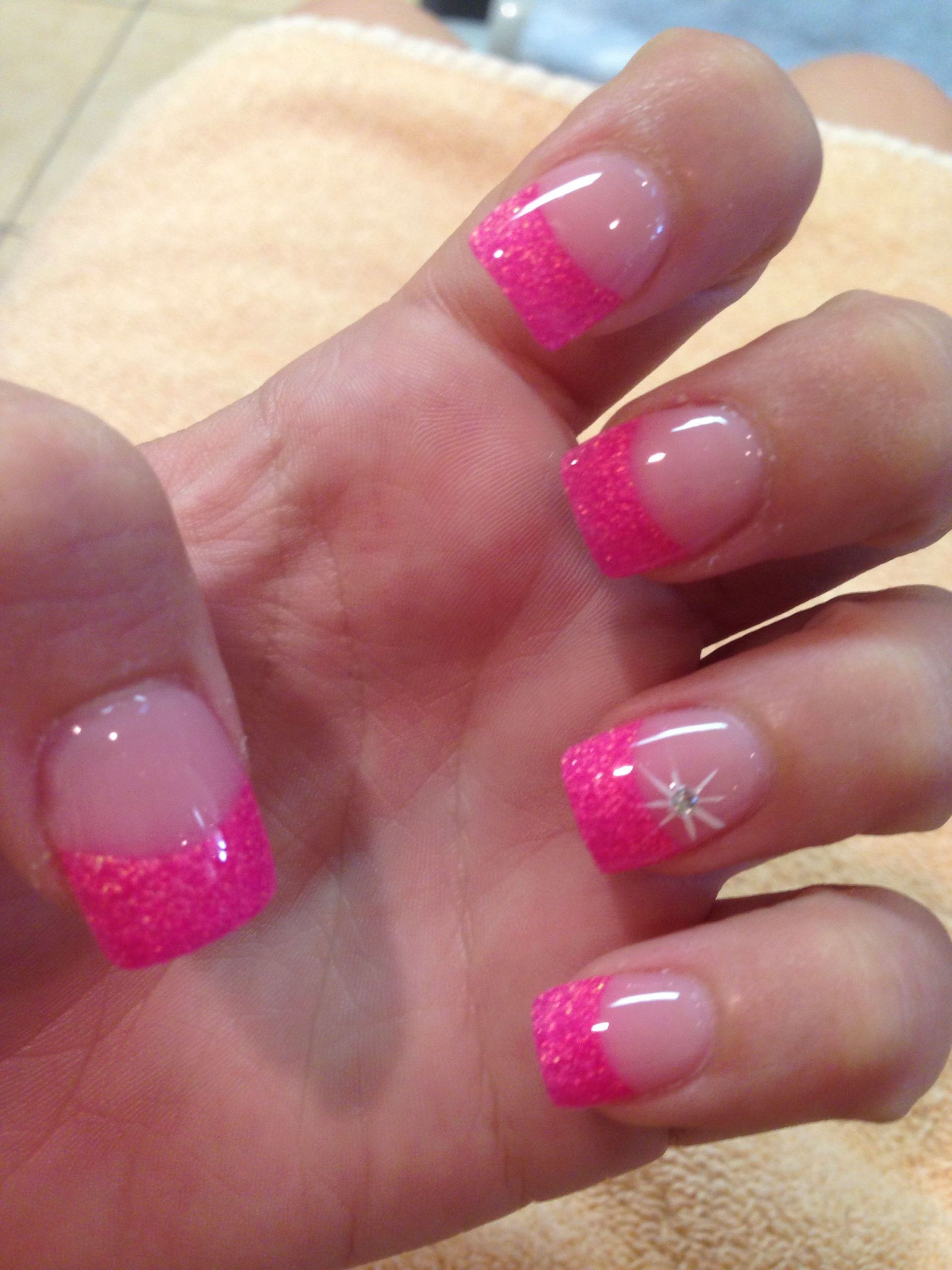 Pink Nails With Glitter Tips
 Hot pink glitter tips Nails Pinterest